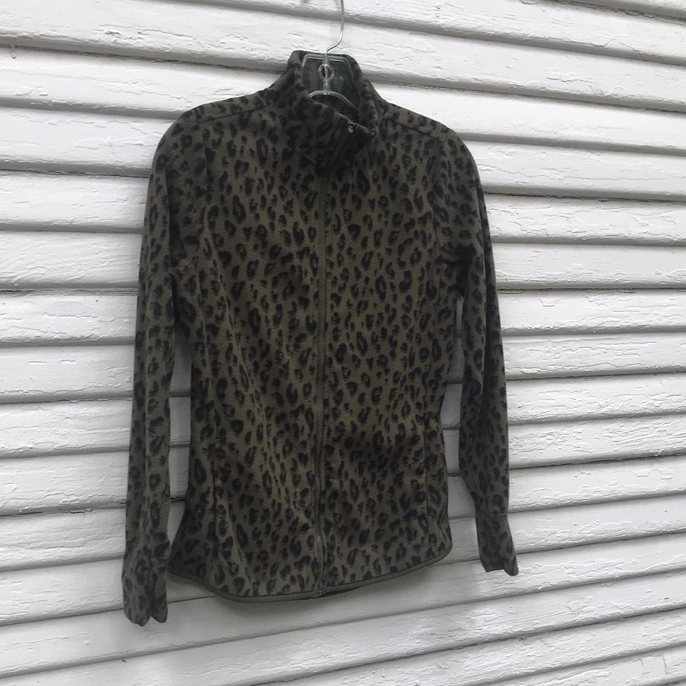 Old Navy Active olive green leopard fleece zip jacket XS
